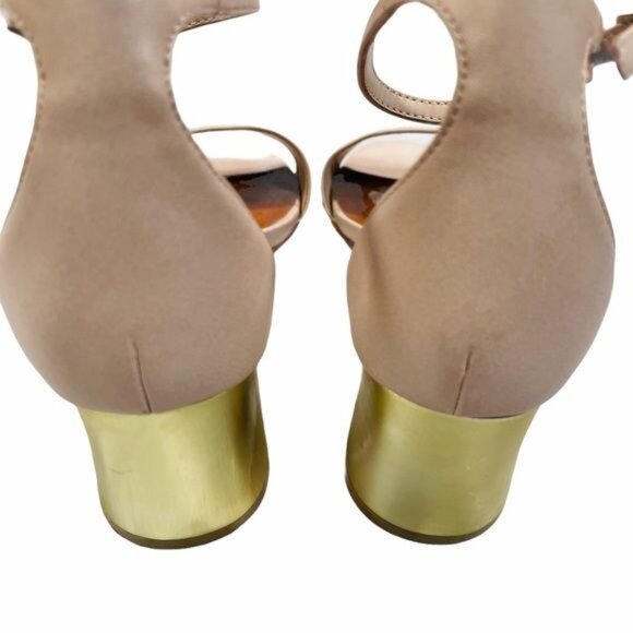 Charles & Keith Open Toe Pink Heels with Gold Heel - Picture 5 of 12
